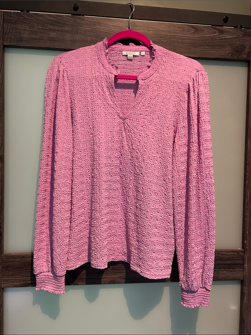 Chico's Pink Textured Long-Sleeve Blouse